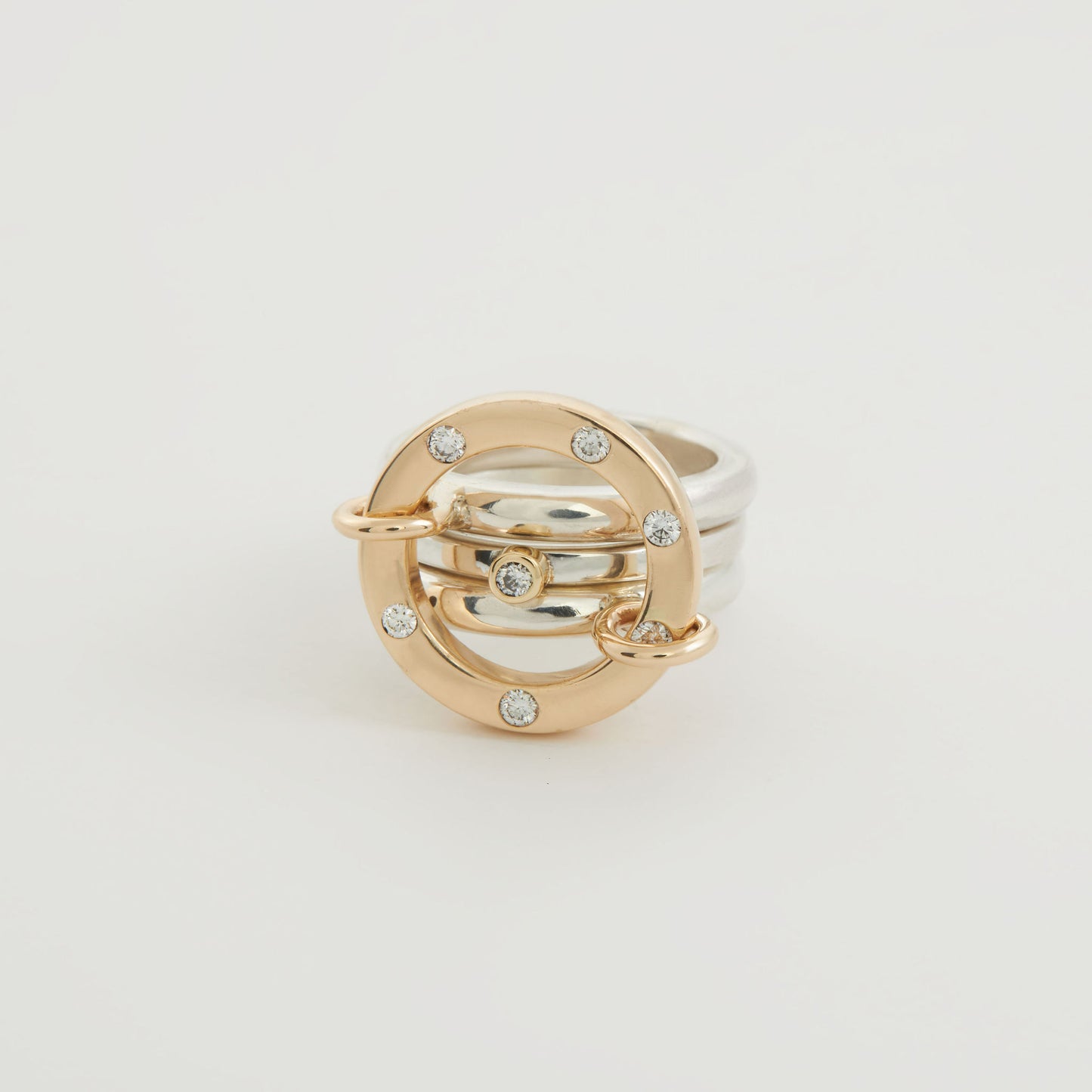 Funky Gold and Silver Link Ring With Diamonds