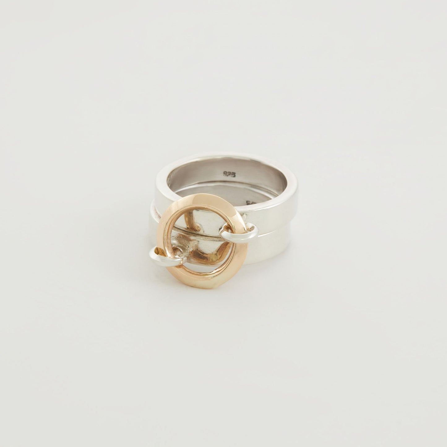 Funky Silver And 9CT Gold Ring With Connecting Link.