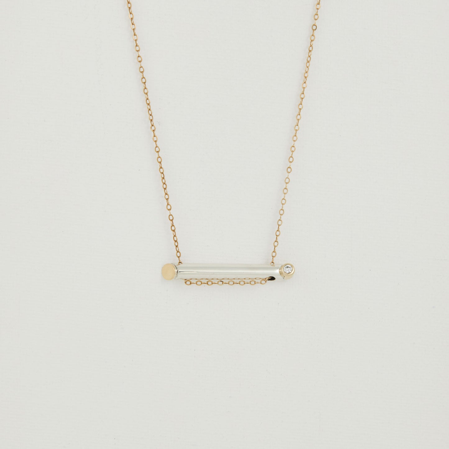 Silver And Gold Pendant With Diamond And Gold Chain