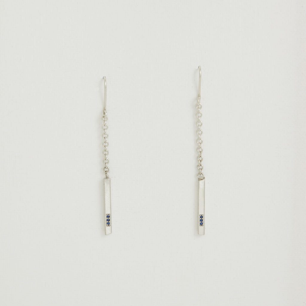 Unique Different Length Silver Drop Earrings With Sapphires