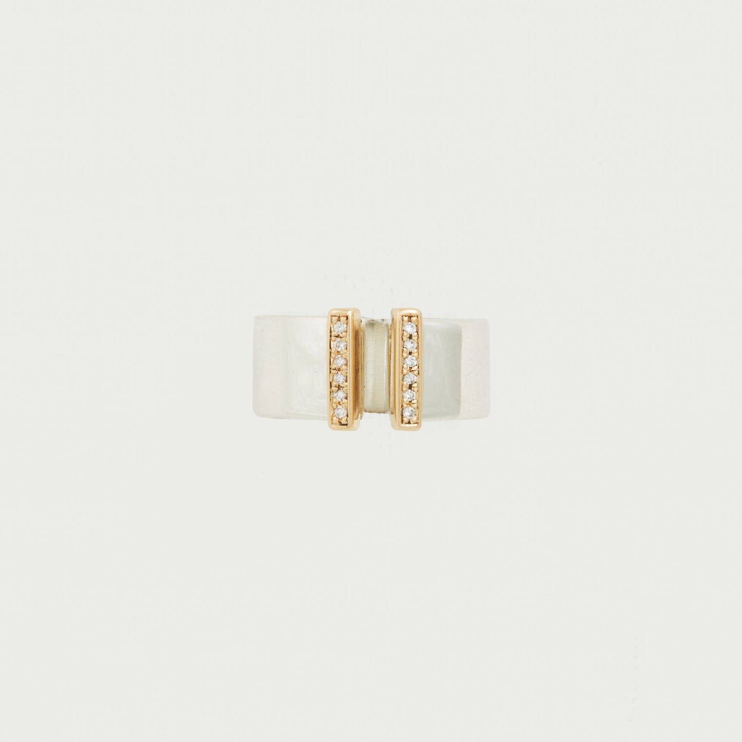 Distinctive Gold and Silver Split Ring With Pave Set Diamonds