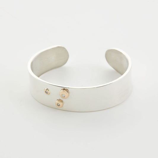 Silver Bangel With Gold Setting And Diamonds.