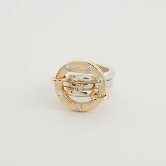 Funky Gold and Silver Link Ring With Diamonds