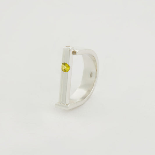 Silver Bridge Ring With Green Peridot