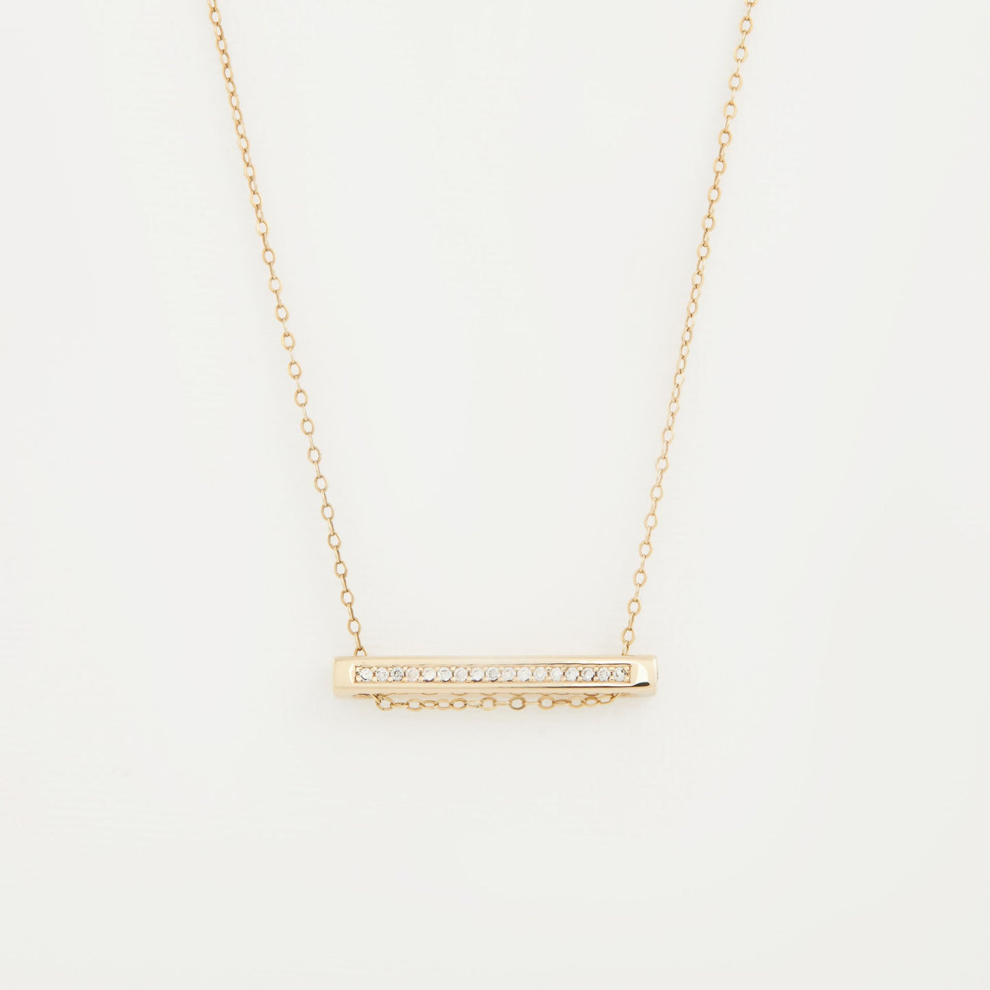 Elegant 9ct Yellow Gold Bar Pendant Set With Pave Diamonds And Gold Link Chain.