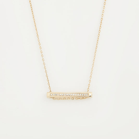 Elegant 9ct Yellow Gold Bar Pendant Set With Pave Diamonds And Gold Link Chain.