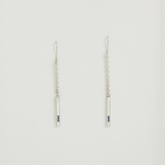 Unique Different Length Silver Drop Earrings With Sapphires