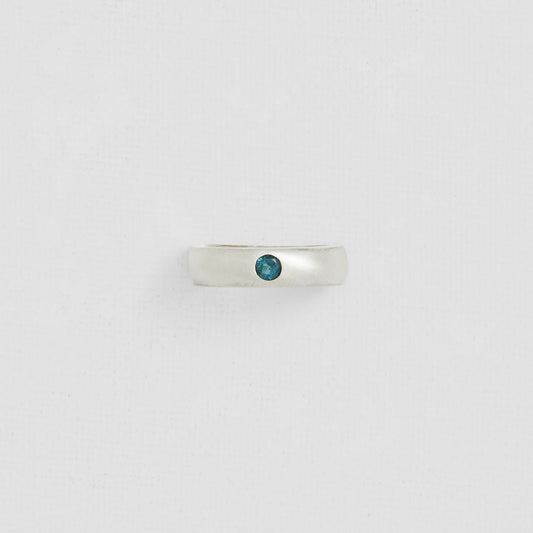 Satin Finished Silver Ring With Blue Tourmaline Stone