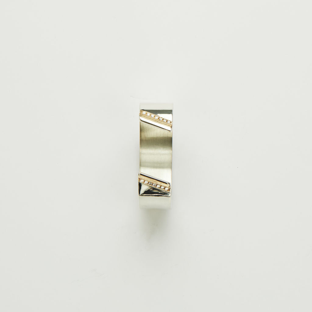 Gold And Silver Split Ring With Pave Diamonds