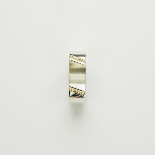 Gold And Silver Split Ring With Pave Diamonds